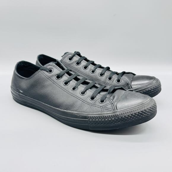Converse Shoes Mens 13 Black Leather Chuck Taylor All Star Low Top Sneakers - Picture 2 of 10